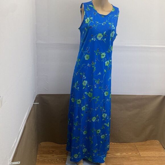 Vintage Women Maxi‎ Dress Size 11/12  Floral 90's Sleeveless Blue summer Used - Picture 1 of 13